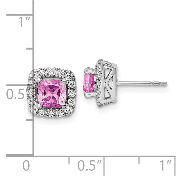 Buy Designer 14K White Gold Halo Earrings with 3/8 Carat Lab Diamonds & Pink Sapphires - Affordable Luxury!-4