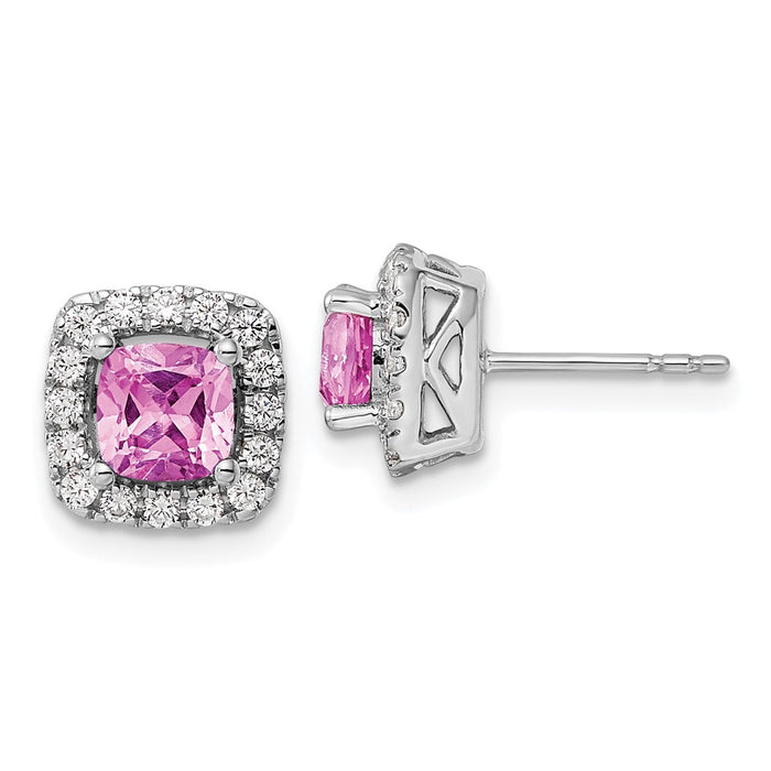 Buy Designer 14K White Gold Halo Earrings with 3/8 Carat Lab Diamonds & Pink Sapphires - Affordable Luxury!-1