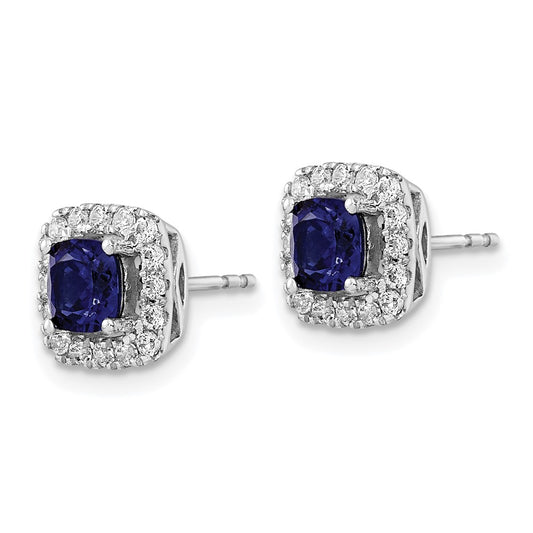 Exclusive 14K White Gold Halo Earrings - 3/8 Carat Lab-Grown Diamonds & Blue Sapphire