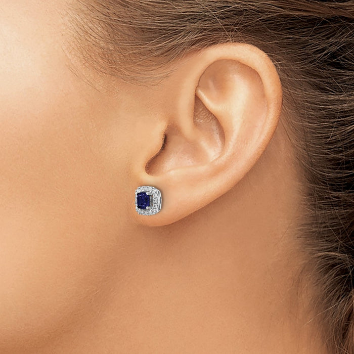 Exclusive 14K White Gold Halo Earrings - 3/8 Carat Lab-Grown Diamonds & Blue Sapphire-3