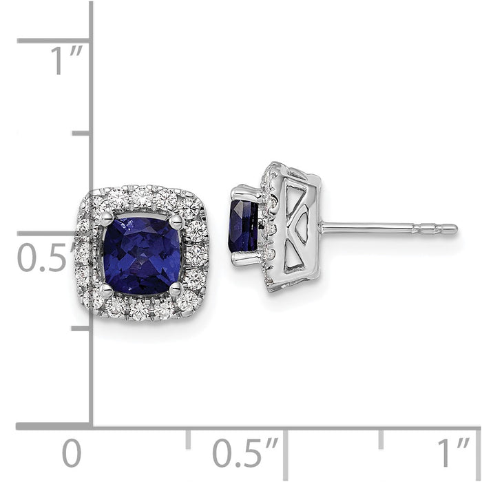 Exclusive 14K White Gold Halo Earrings - 3/8 Carat Lab-Grown Diamonds & Blue Sapphire-4