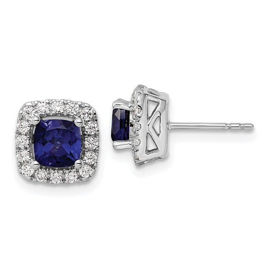 Exclusive 14K White Gold Halo Earrings - 3/8 Carat Lab-Grown Diamonds & Blue Sapphire