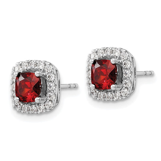 Buy Stylish 14K White Gold Halo Earrings | 3/8 Carat Lab Grown Diamonds & Garnet