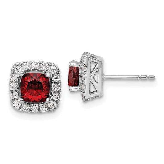 Buy Stylish 14K White Gold Halo Earrings | 3/8 Carat Lab Grown Diamonds & Garnet