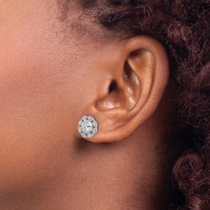 Shop Exclusive 14K White Gold Floral Earrings with 3/4 Carat Lab-Grown Diamonds-3