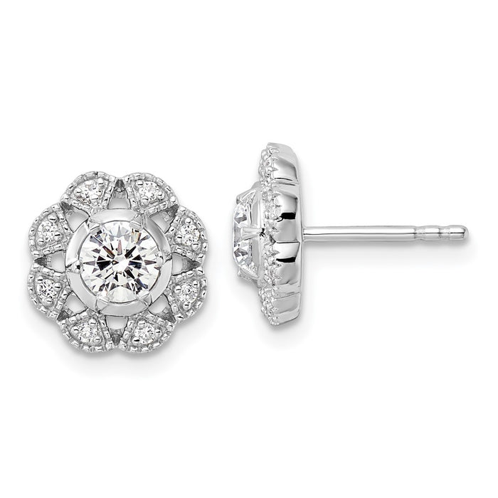 Shop Exclusive 14K White Gold Floral Earrings with 3/4 Carat Lab-Grown Diamonds-1