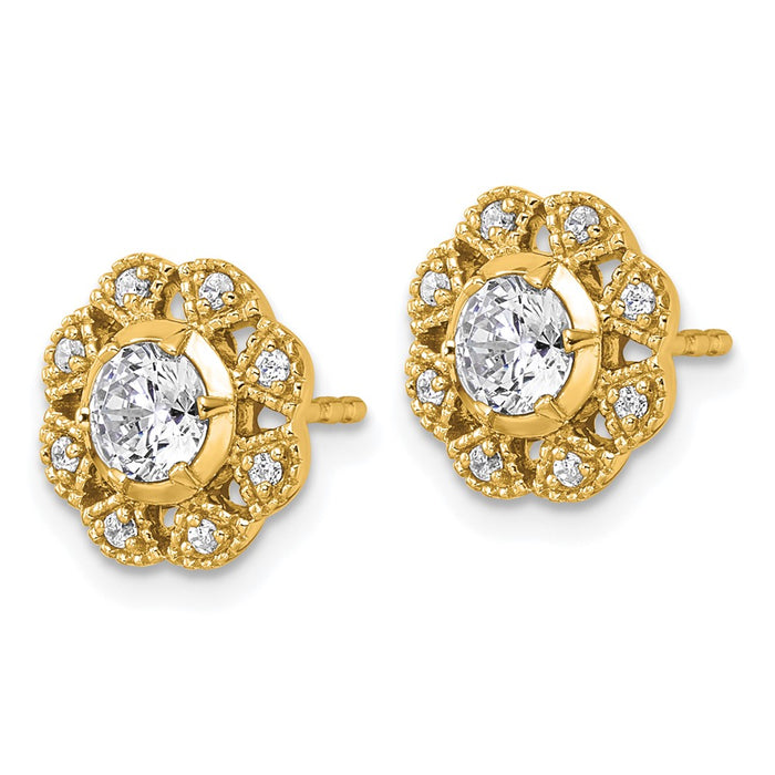 High-Quality 14K Gold Floral Post Earrings with 3/4 Carat Lab-Grown Diamonds-2