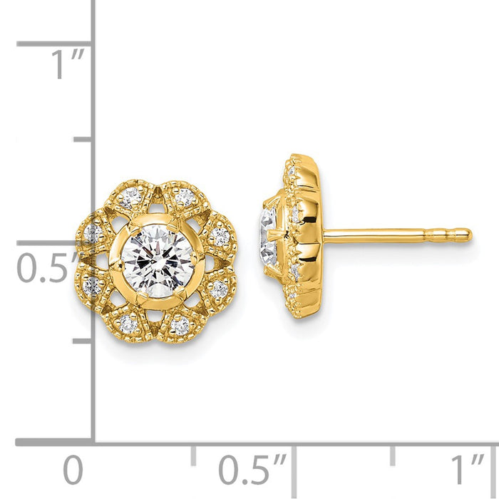 High-Quality 14K Gold Floral Post Earrings with 3/4 Carat Lab-Grown Diamonds-4