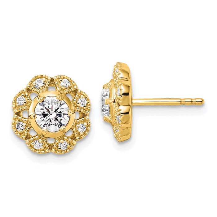 High-Quality 14K Gold Floral Post Earrings with 3/4 Carat Lab-Grown Diamonds-1