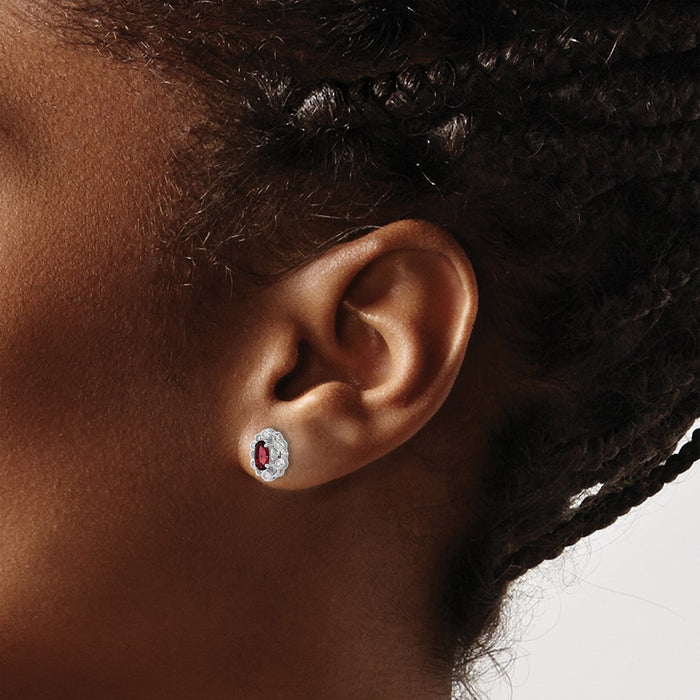 Shop Stylish 14K White Gold Oval Created Ruby Halo Earrings with Diamonds-3