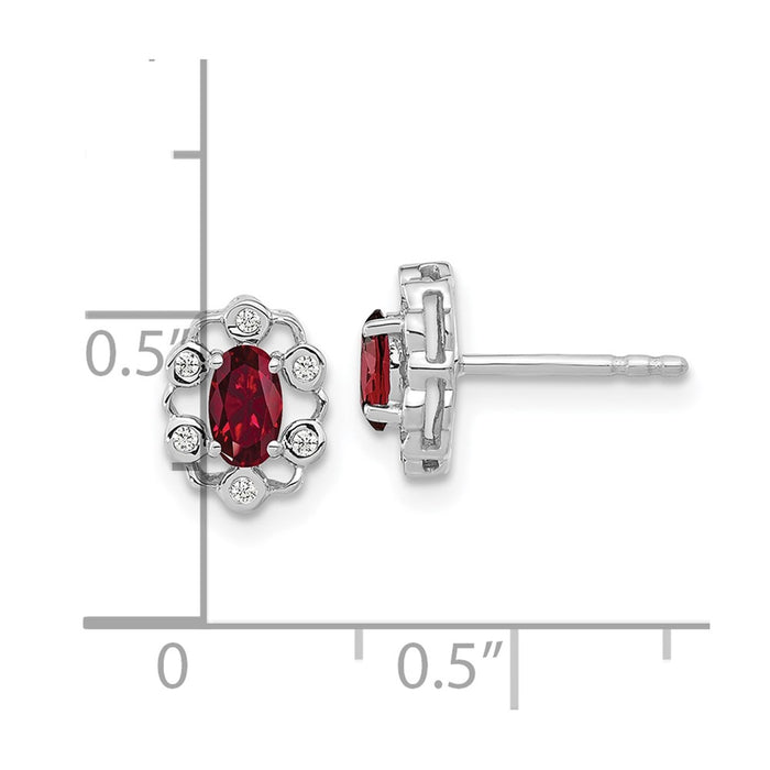 Shop Stylish 14K White Gold Oval Created Ruby Halo Earrings with Diamonds-4