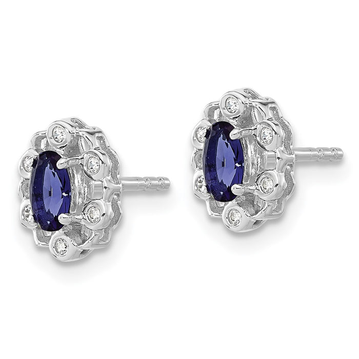 Shop Exclusive 14K White Gold Oval Created Sapphire Halo Earrings, 1/20 Carat Diamond - Stylish Value!-2