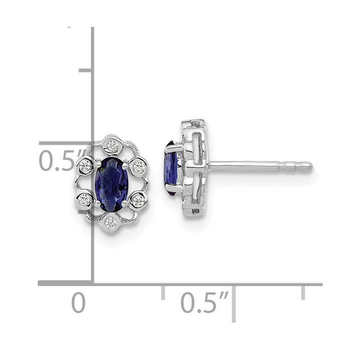 Shop Exclusive 14K White Gold Oval Created Sapphire Halo Earrings, 1/20 Carat Diamond - Stylish Value!-4