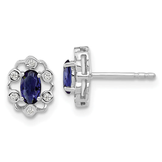 Shop Exclusive 14K White Gold Oval Created Sapphire Halo Earrings, 1/20 Carat Diamond - Stylish Value!