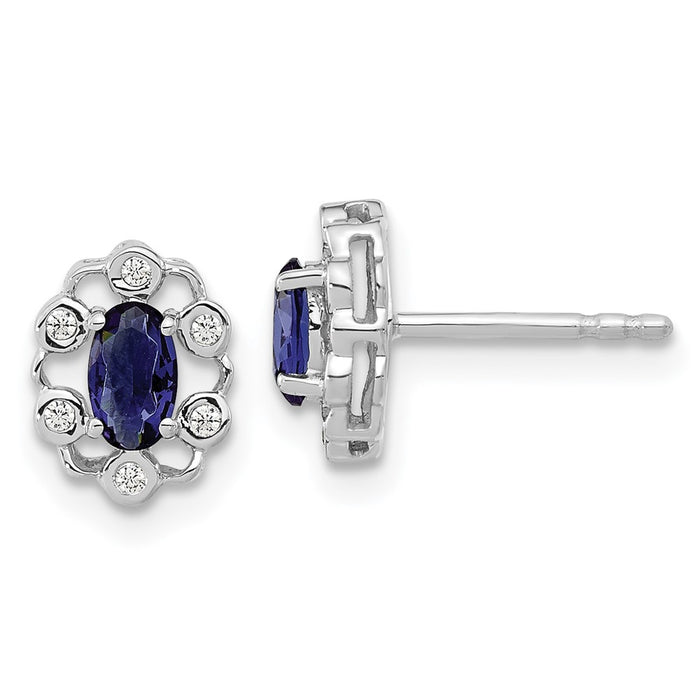 Shop Exclusive 14K White Gold Oval Created Sapphire Halo Earrings, 1/20 Carat Diamond - Stylish Value!-1