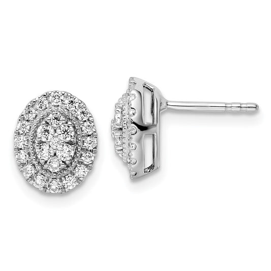Designer 14K White Gold 1/2 Carat Lab-Grown Diamond Oval Halo Earrings - Affordable Value!