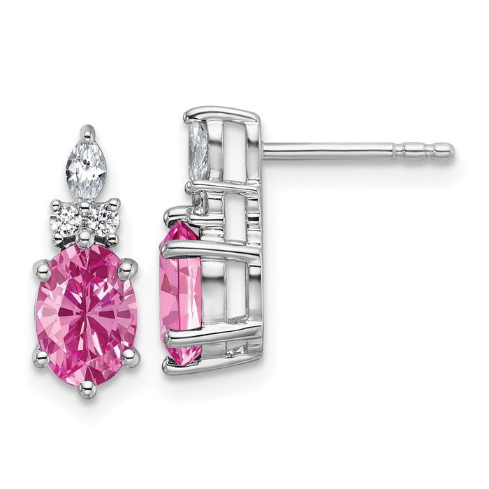High-Quality 14K White Gold Twist Earrings with Diamond & Pink Sapphire - Stylish Value!-1