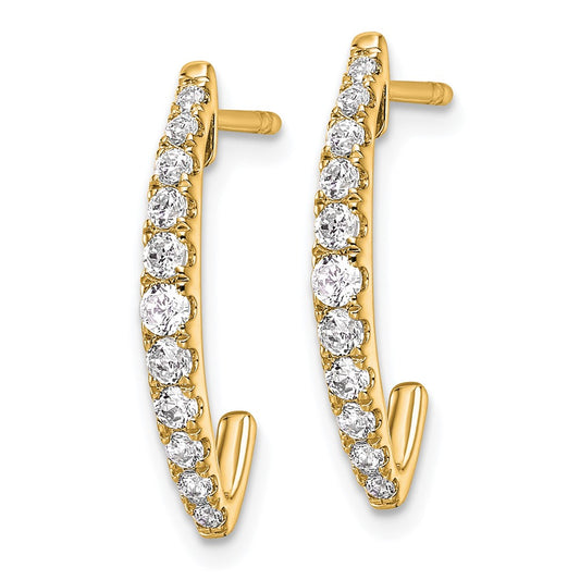 Designer 14K Gold J-Hoop Earrings with 1/2 Carat VS DEF Lab-Grown Diamonds