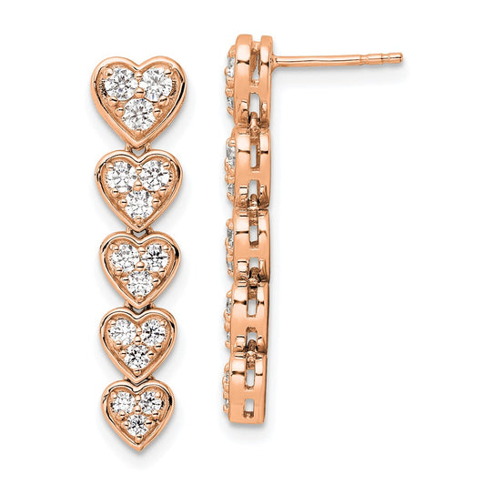 Shop Stylish 14K Rose Gold Heart Dangle Earrings with 1 Carat Lab-Grown Diamonds