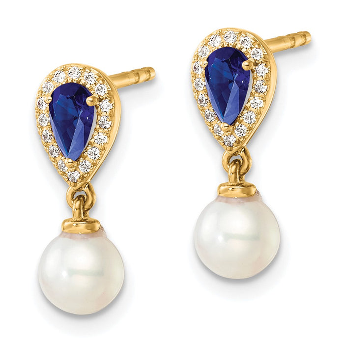 Exclusive 14K Gold Dangle Earrings with Diamonds, Pearls & Sapphires - Affordable Luxury-2