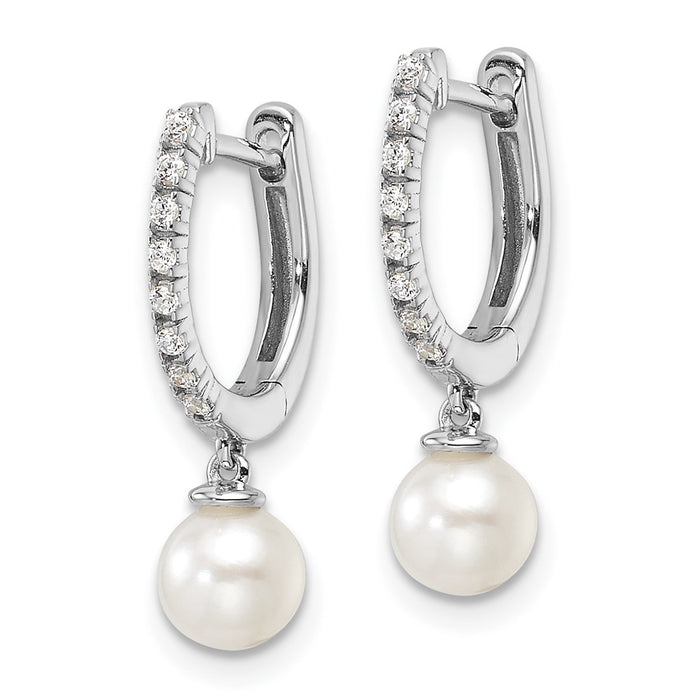 Shop Stylish 14K White Gold Hoop Earrings with 1/10 Carat Diamonds & Pearls-2