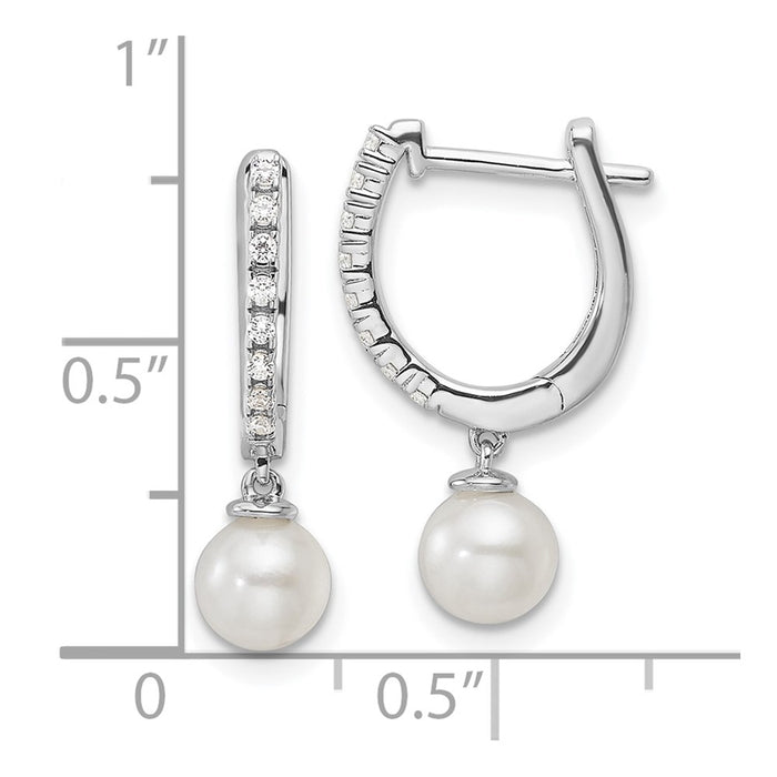 Shop Stylish 14K White Gold Hoop Earrings with 1/10 Carat Diamonds & Pearls-4