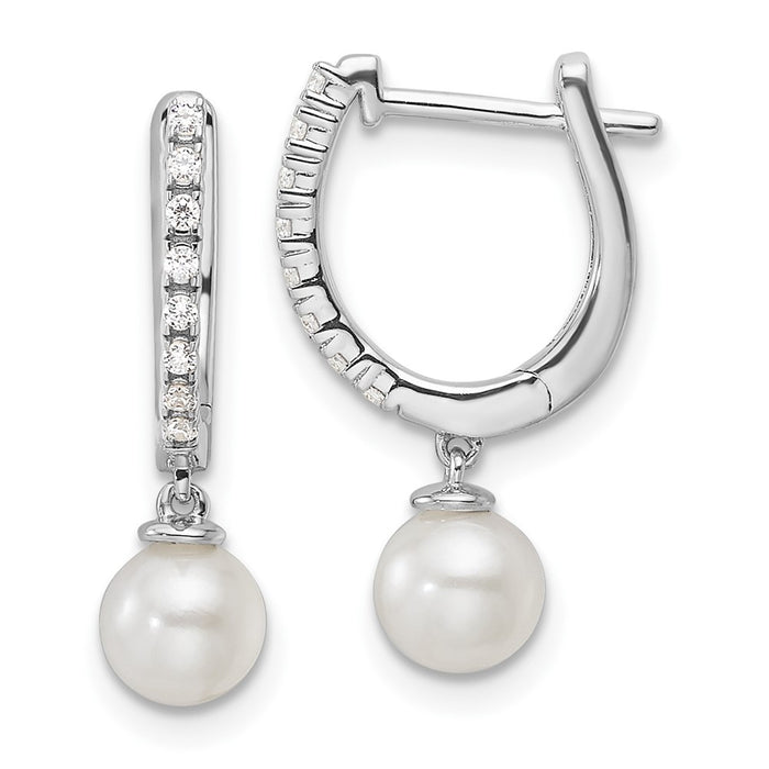 Shop Stylish 14K White Gold Hoop Earrings with 1/10 Carat Diamonds & Pearls-1