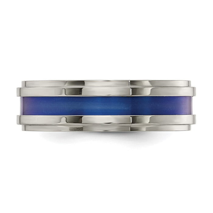 Buy Exclusive 7mm Gray Titanium Band with Blue Anodized Stripe | Stylish Design-3
