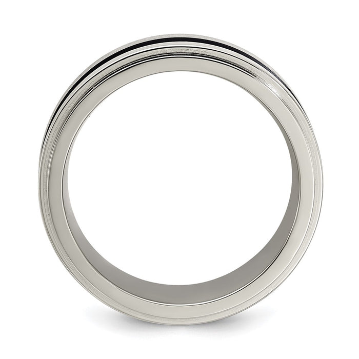 Shop High-Quality 8mm Gray Titanium Band with Blue Anodized Stripe - Stylish!-2