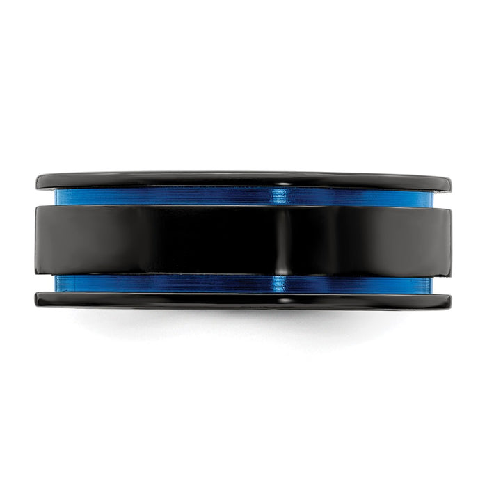 Buy Stylish Edward Mirell 8mm Black Titanium Band with Blue Anodized Grooves-3