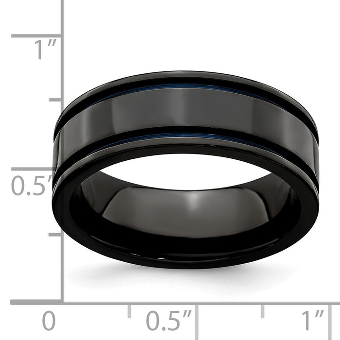 Buy Stylish Edward Mirell 8mm Black Titanium Band with Blue Grooves-5