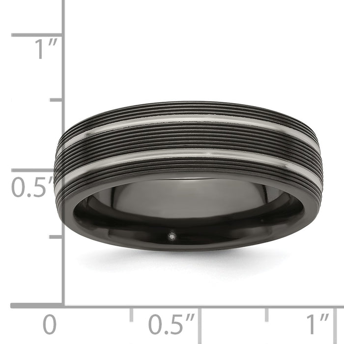 Exclusive Edward Mirell 7mm Black Titanium Ring - Stylish Textured Lines-7