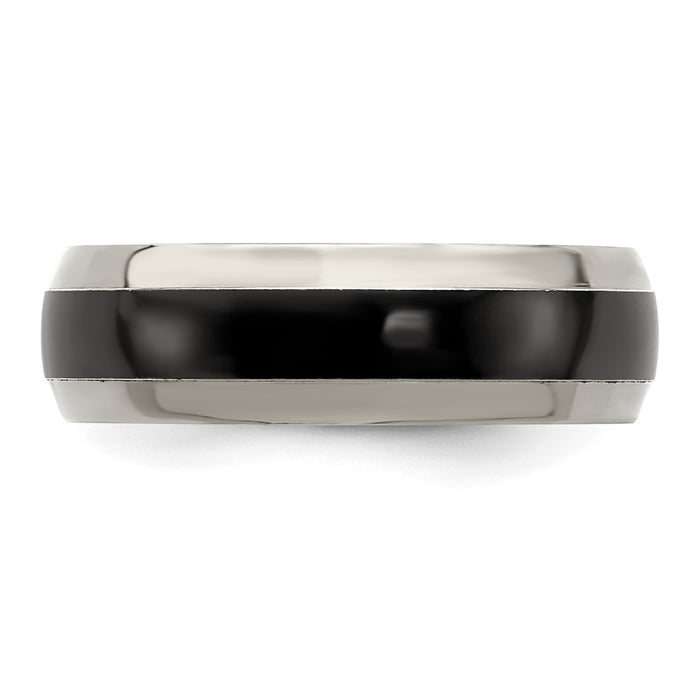 Buy Stylish Edward Mirell Polished Black Titanium 7mm Domed Band - Luxury Design-3