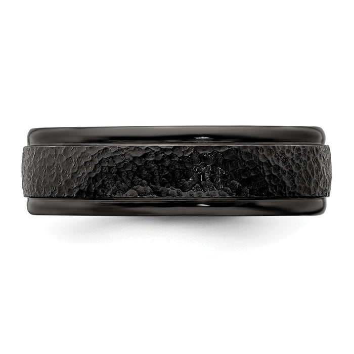 Buy Stylish Edward Mirell 7mm Black Titanium Hammered Band at Discounted Price-3