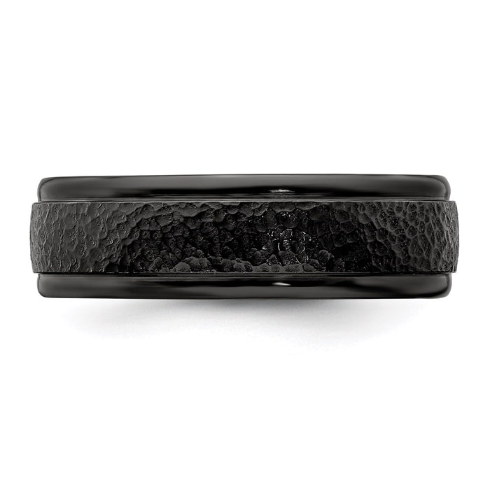 Buy Stylish Edward Mirell 7mm Black Titanium Hammered Band at Discounted Price-4