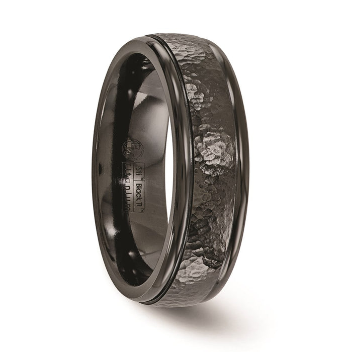 Buy Stylish Edward Mirell 7mm Black Titanium Hammered Band at Discounted Price-5