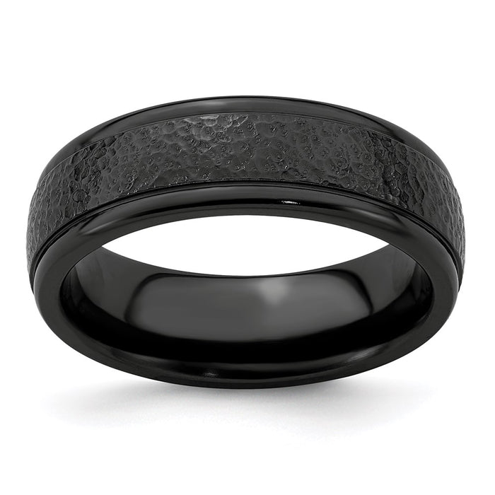 Buy Stylish Edward Mirell 7mm Black Titanium Hammered Band at Discounted Price-1