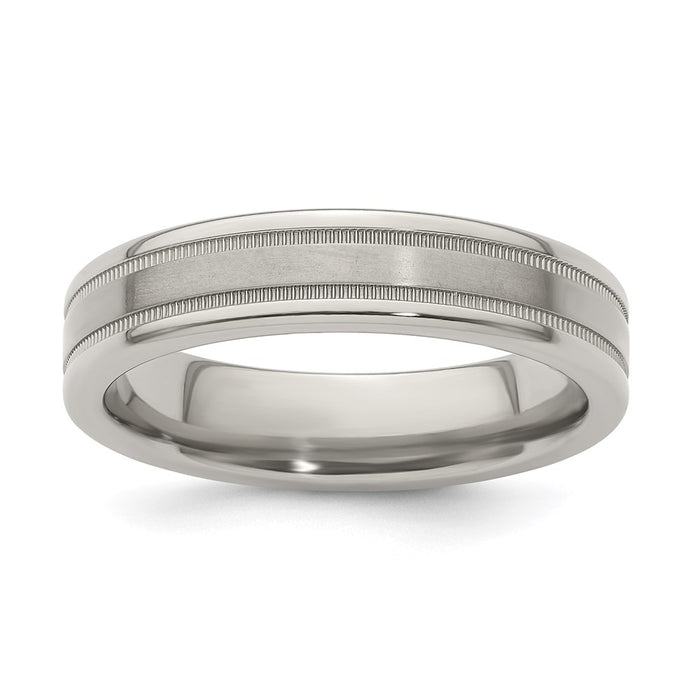Buy Stylish 5mm Edward Mirell Titanium Flat Band - Size 11, Milgrain Detail-1