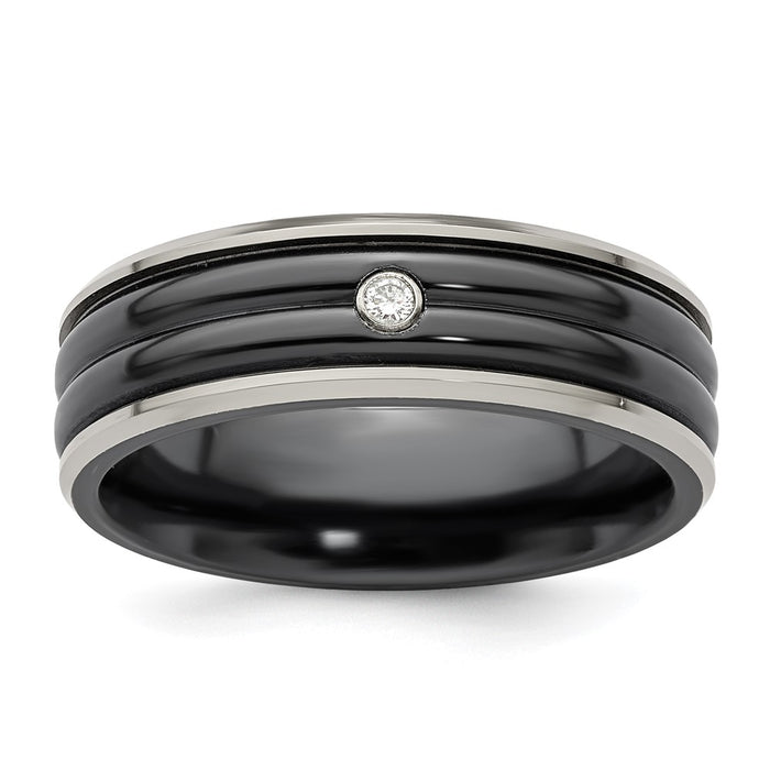 Exclusive Edward Mirell Black Titanium Ring, 7mm Band with 0.03 Carat Diamond-1