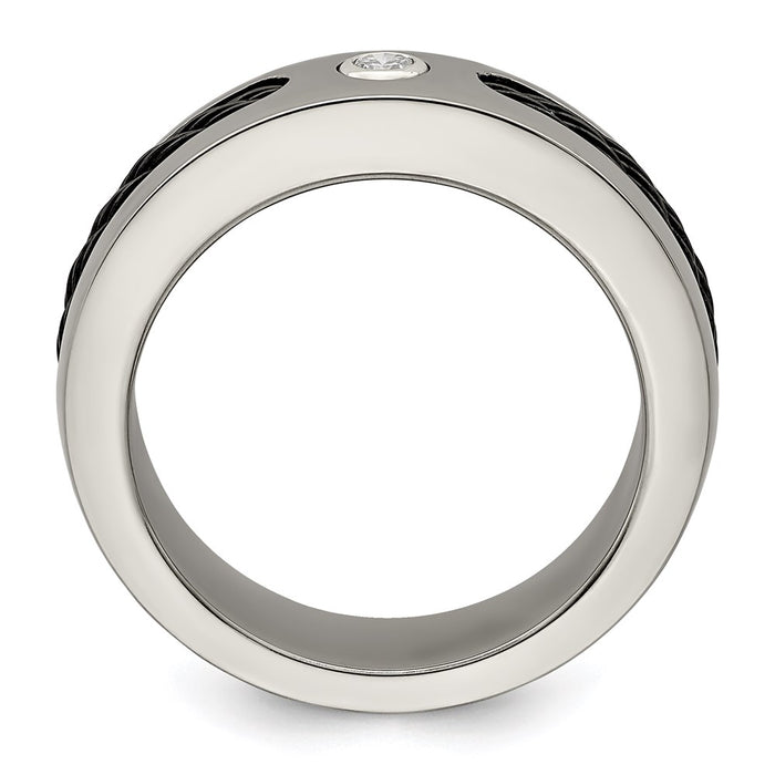 Buy High-Quality 7mm Titanium Cable Band with .10ctw Diamond & Silver Bezel-2