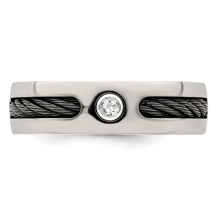 Buy High-Quality 7mm Titanium Cable Band with .10ctw Diamond & Silver Bezel-4