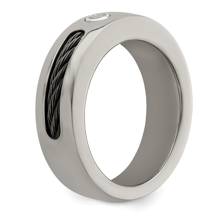 Buy High-Quality 7mm Titanium Cable Band with .10ctw Diamond & Silver Bezel-6