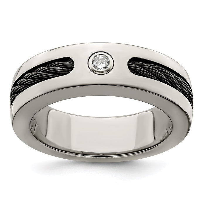 Buy High-Quality 7mm Titanium Cable Band with .10ctw Diamond & Silver Bezel-1