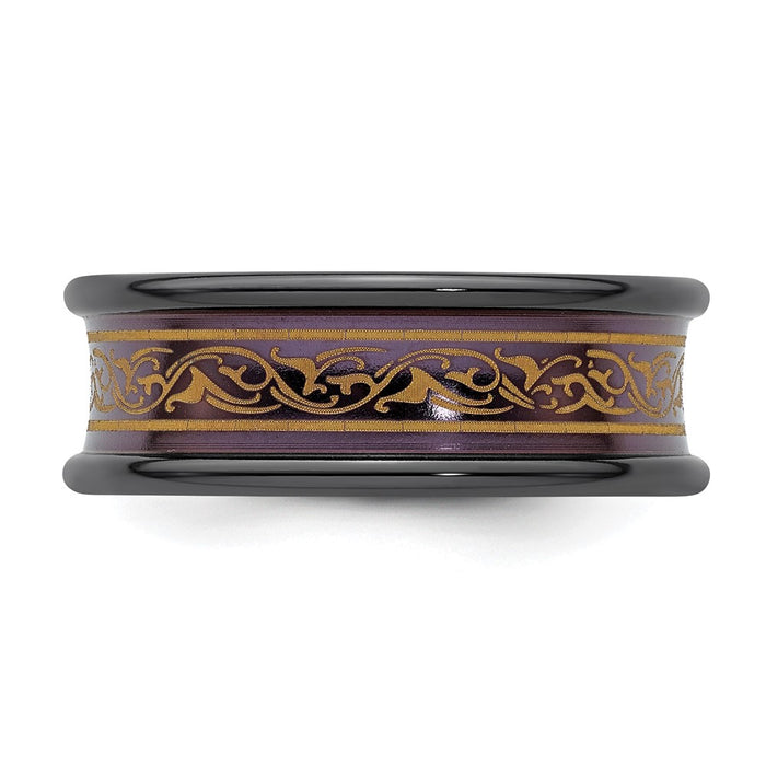 Buy Exclusive 8mm Black Titanium Concave Band with Copper-Tone Anodized Pattern-3