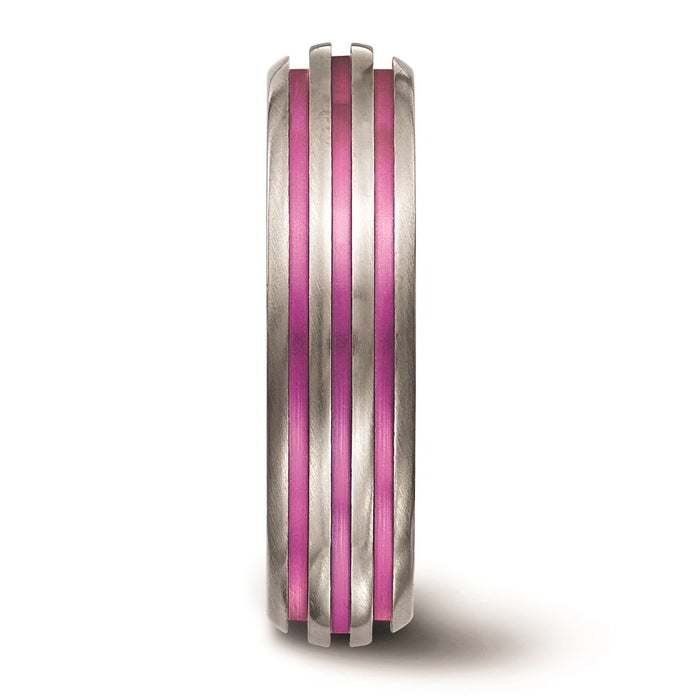 Order Stylish Edward Mirell 6mm Titanium Pink Anodized Triple Groove Band-3