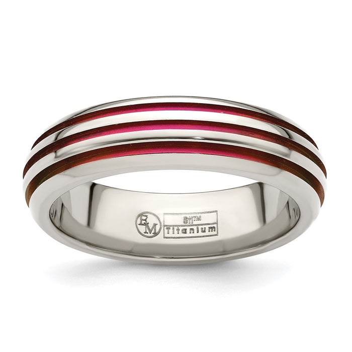 Exclusive 6mm Pink Anodized Titanium Band - Stylish Triple Groove Design-1