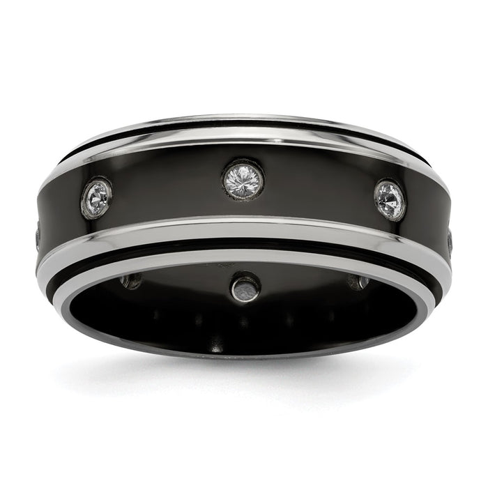 Buy Edward Mirell 9mm Black Titanium Band with White Sapphire - Luxury Style-1