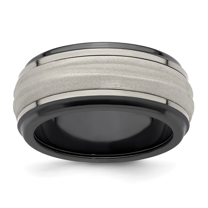 Buy Stylish 10mm Edward Mirell Black Titanium & Sterling Silver Wave Band-1