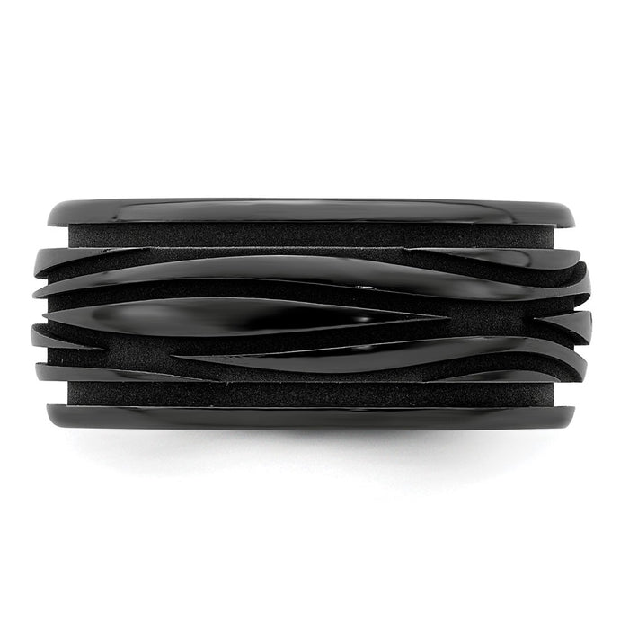 Buy Stylish Edward Mirell 10mm Grooved Waves Band in Polished Black Titanium-3