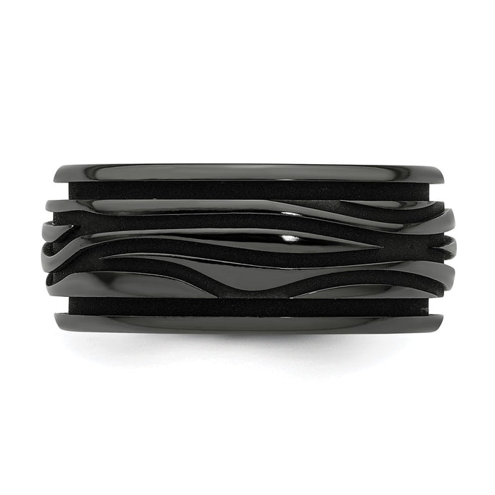 Buy Stylish Edward Mirell 10mm Grooved Wave Band in Polished Black Titanium-4